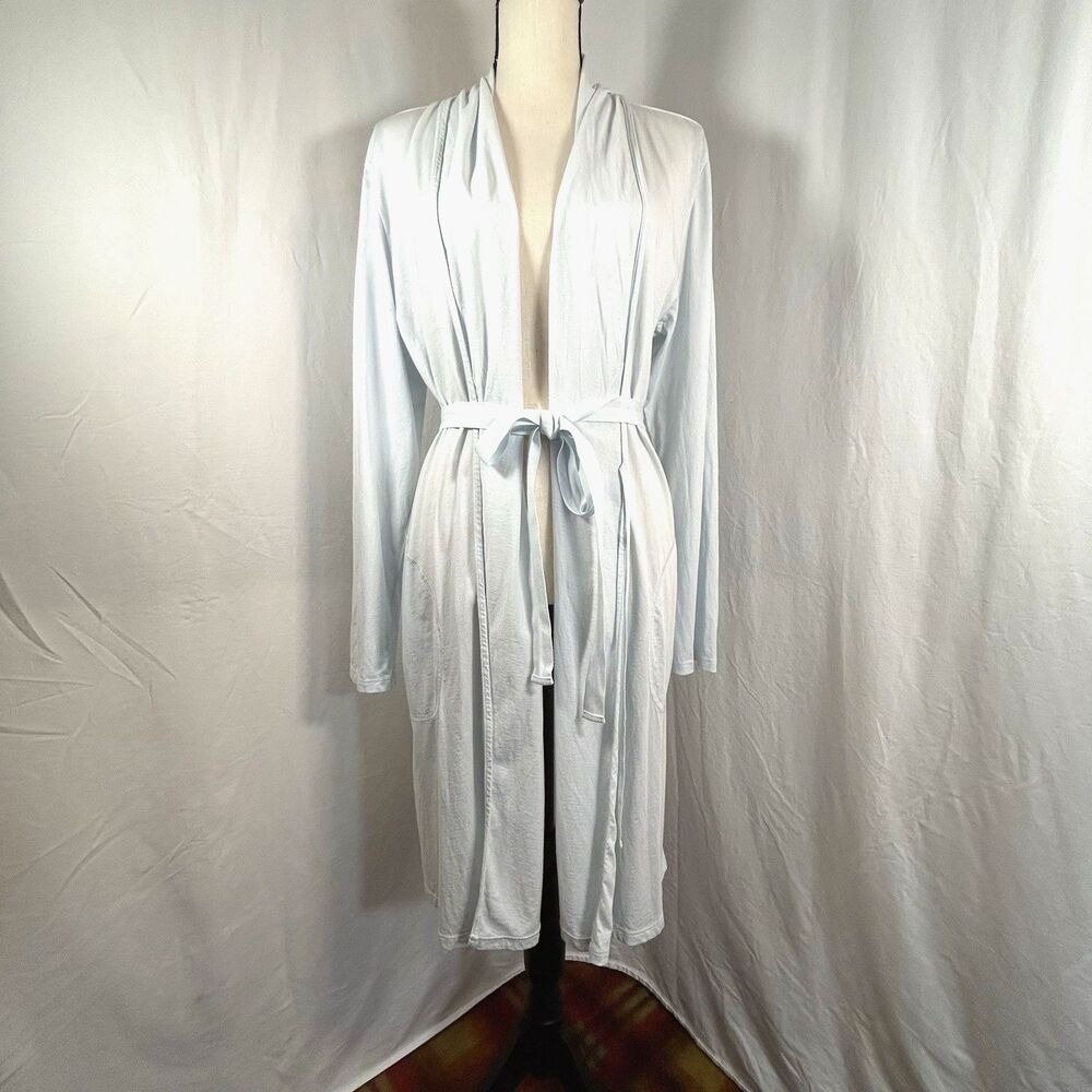 Skin Organic Pima Cotton Wrap Robe Size 2 S/M Ice Blue Belted Soft Pockets